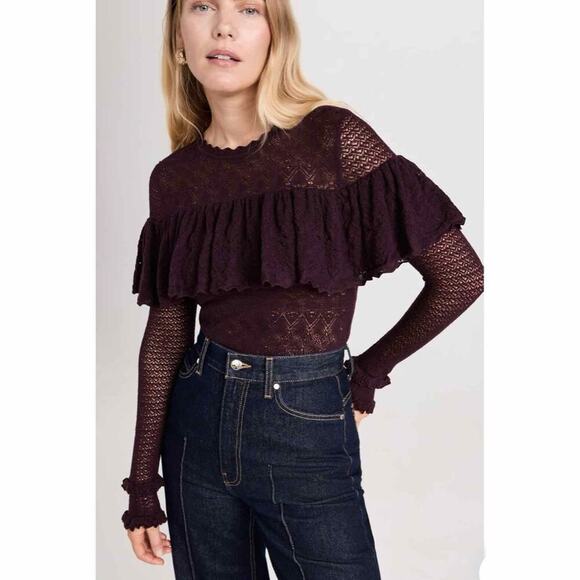 Ulla Johnson Augustina Wool Pointelle Knit Long Sleeve Top Size Large - Picture 8 of 14